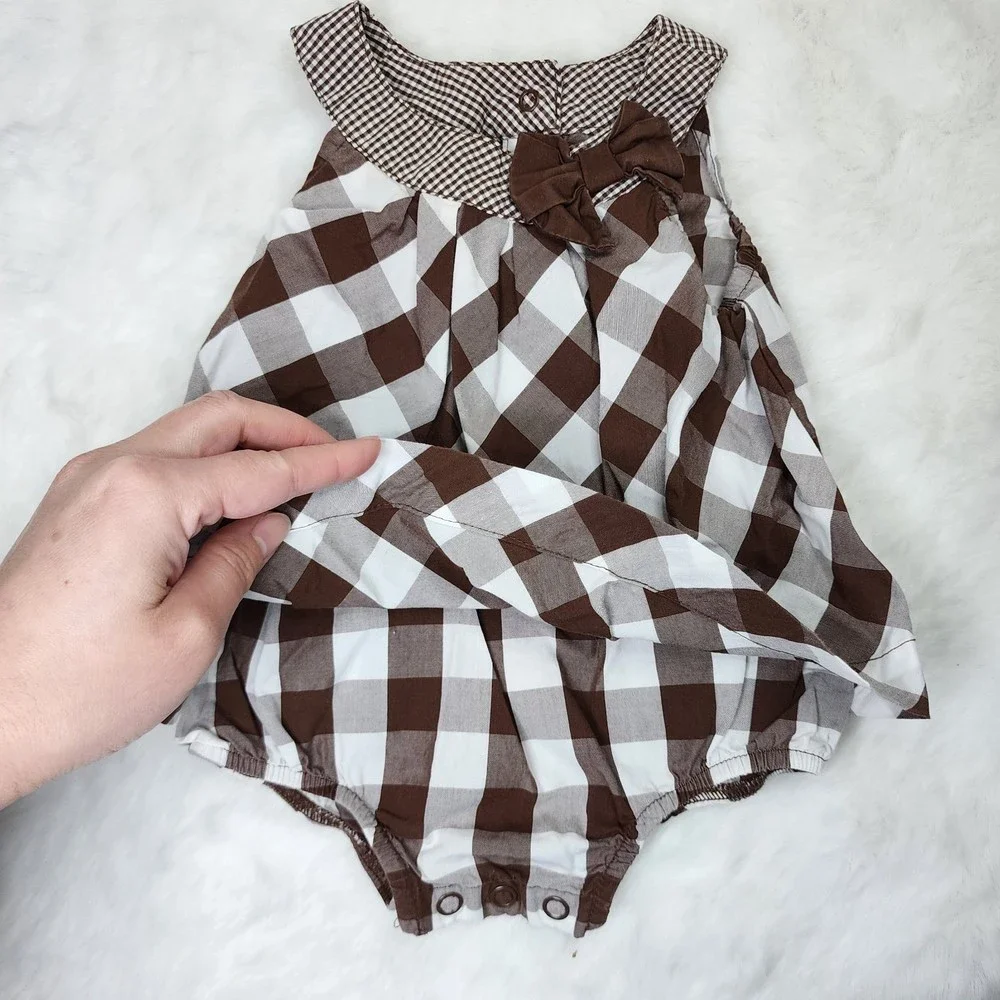 Carter's Brown & White Gingham and Green Polka Dot Baby One-Piece Set